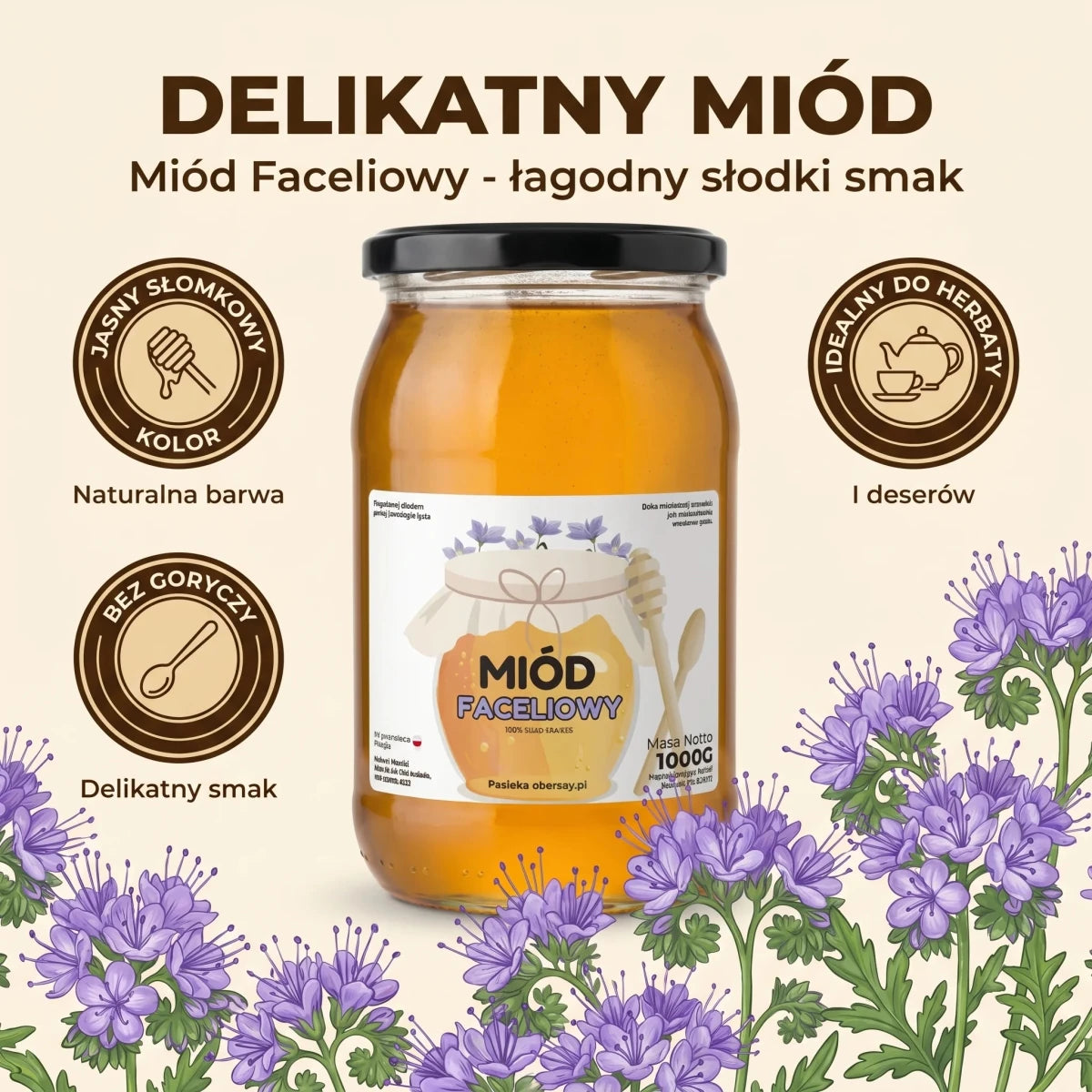Miód Faceliowy 1000g - Pasieka Obarscy