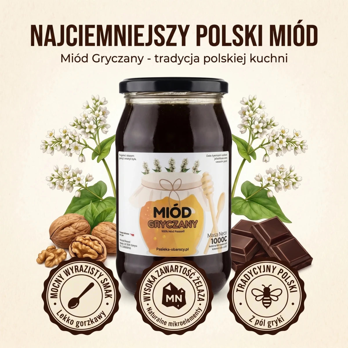 Miód Gryczany 1000g - Pasieka Obarscy