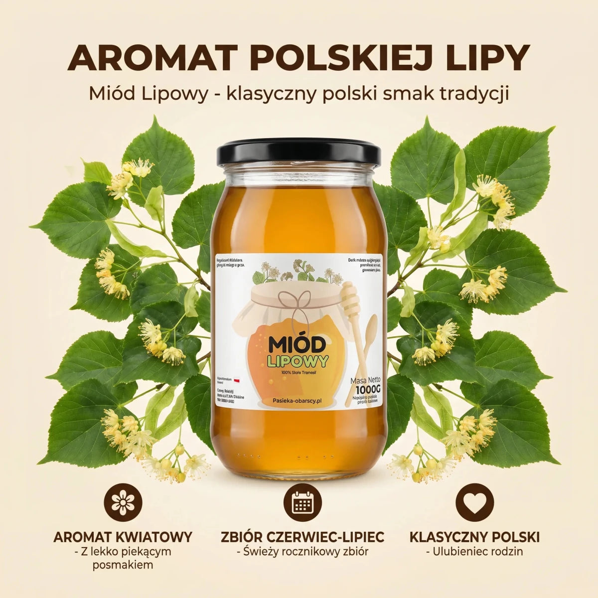Miód Lipowy 1000g - Pasieka Obarscy