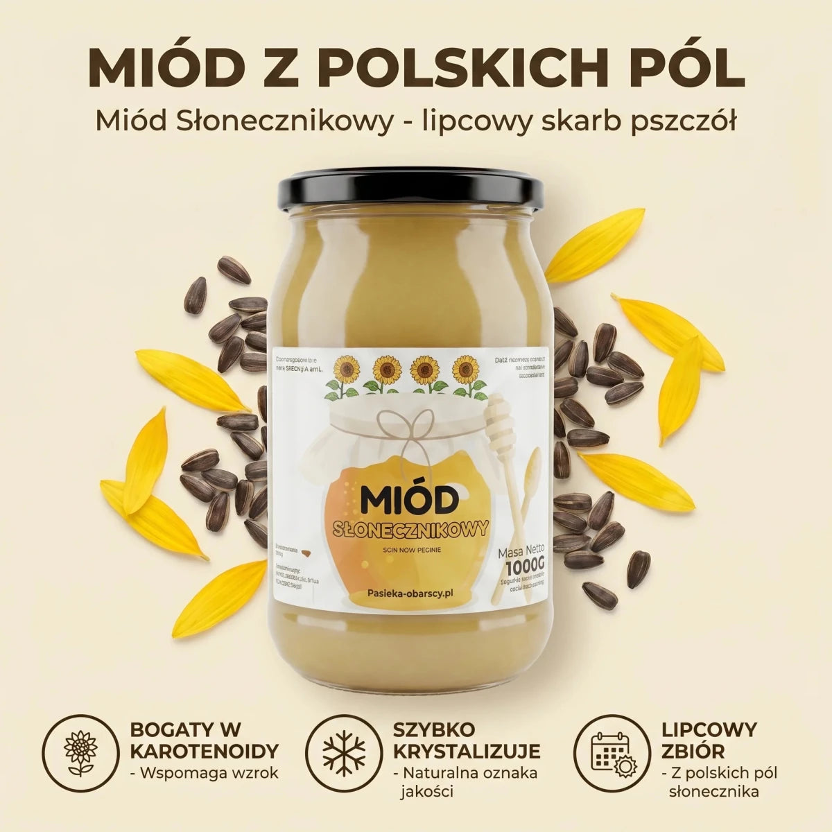 Miód Słonecznikowy 1000g - Pasieka Obarscy