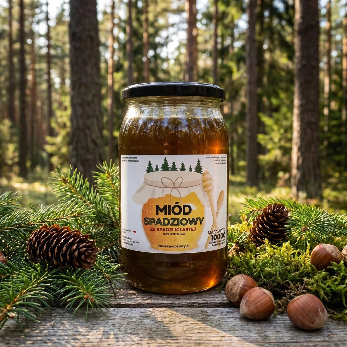 Miód Spadziowy Iglasty 1000g - Pasieka Obarscy