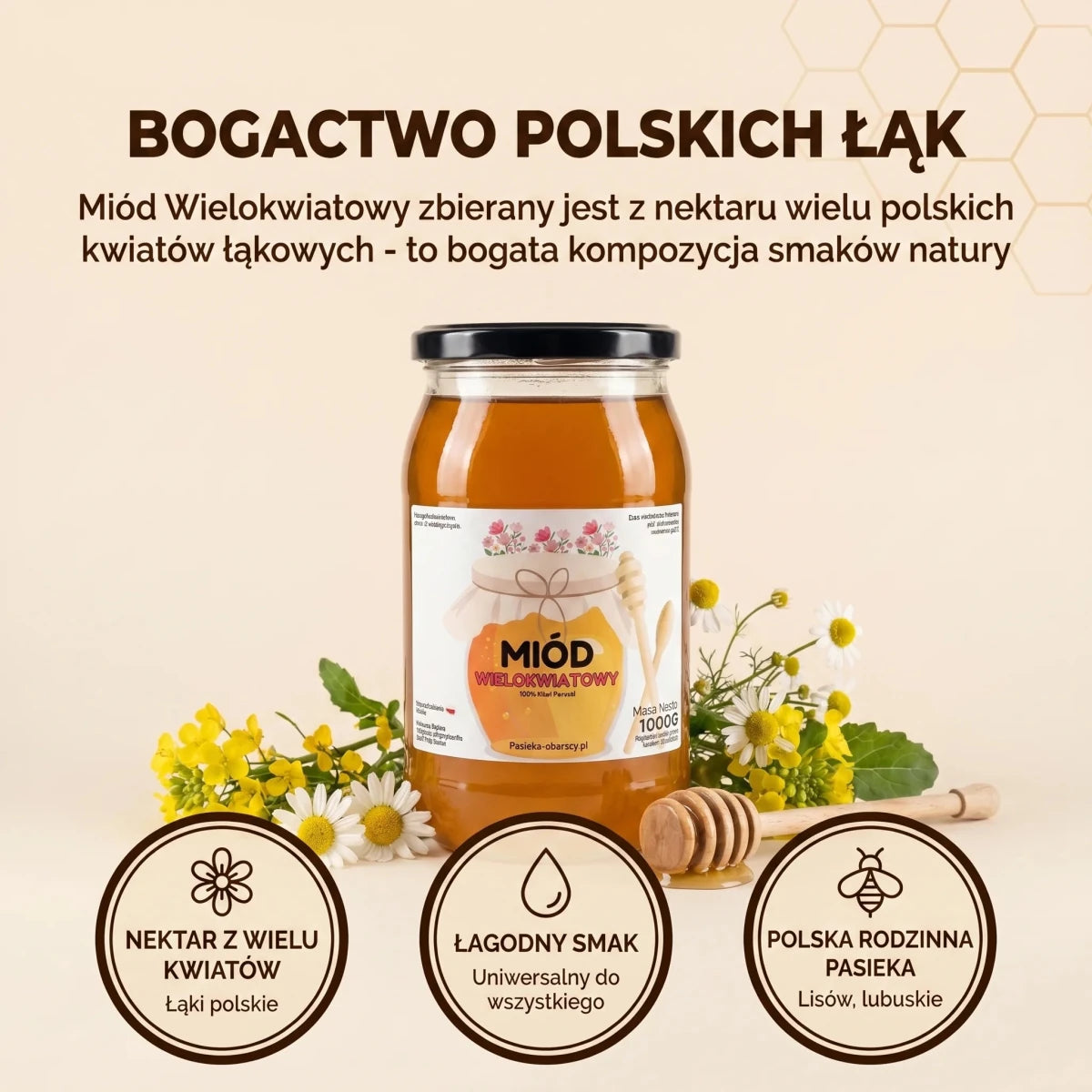 Miód Wielokwiatowy 1000g - Pasieka Obarscy