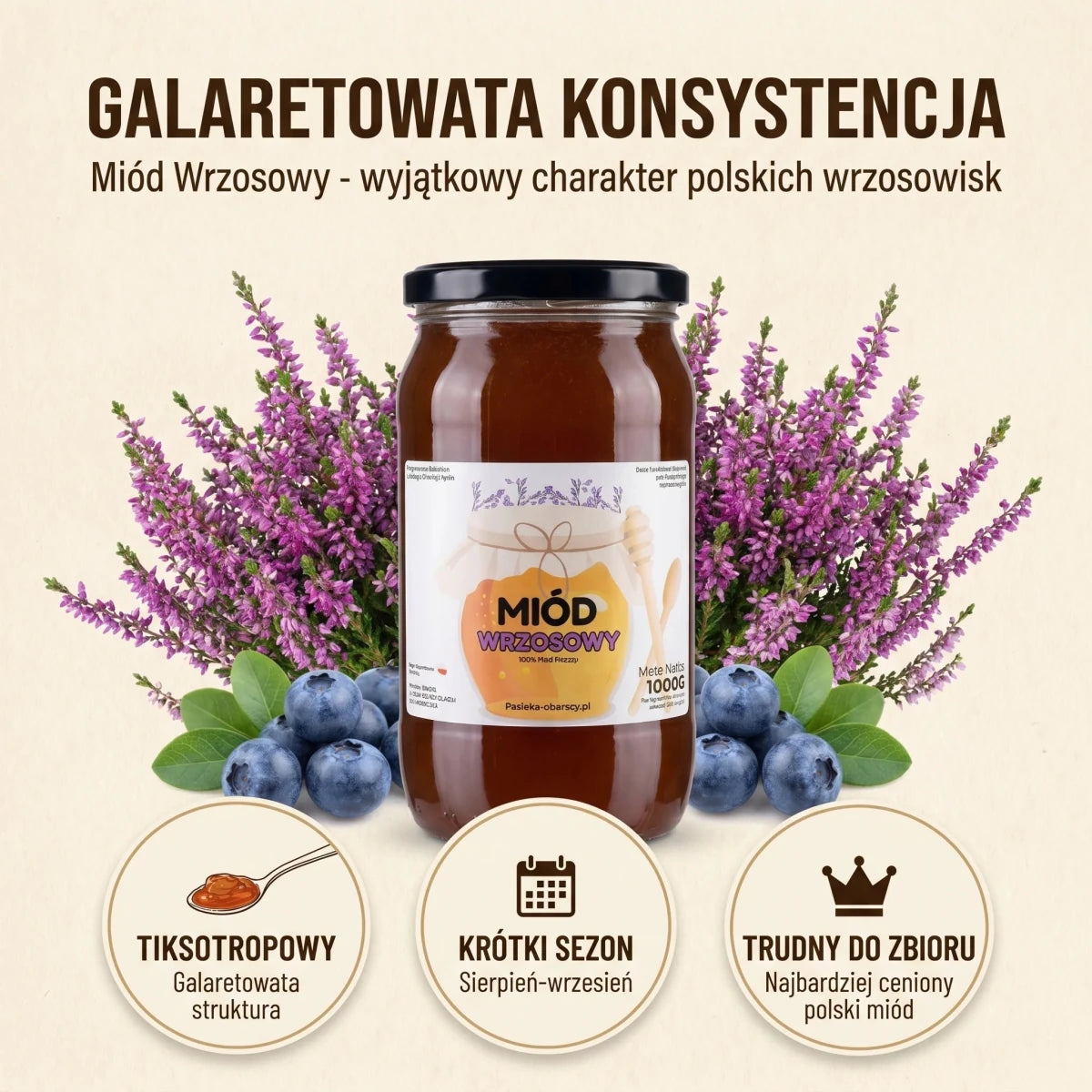 Miód Wrzosowy 1000g - Pasieka Obarscy