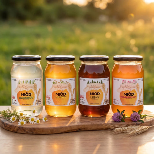 Zestaw Miodów "Klasyka Pasieki" – 4x 1kg (Akacja, Lipa, Leśny, Wielokwiat) - Pasieka Obarscy