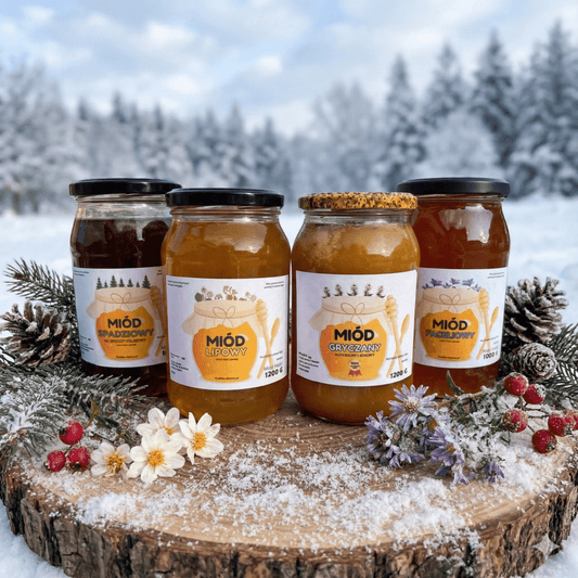Zestaw Miodów "Zimowa Tarcza" – 4 Miody (Spadź, Lipa, Gryka, Facelia) - Pasieka Obarscy