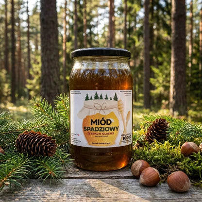 Zestaw prezentowy: Miód Spadziowy Iglasty i Wielokwiatowy 1 kg w pudełku - Pasieka Obarscy
